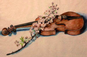 Dino Marchionni violino acquerello su pergamena